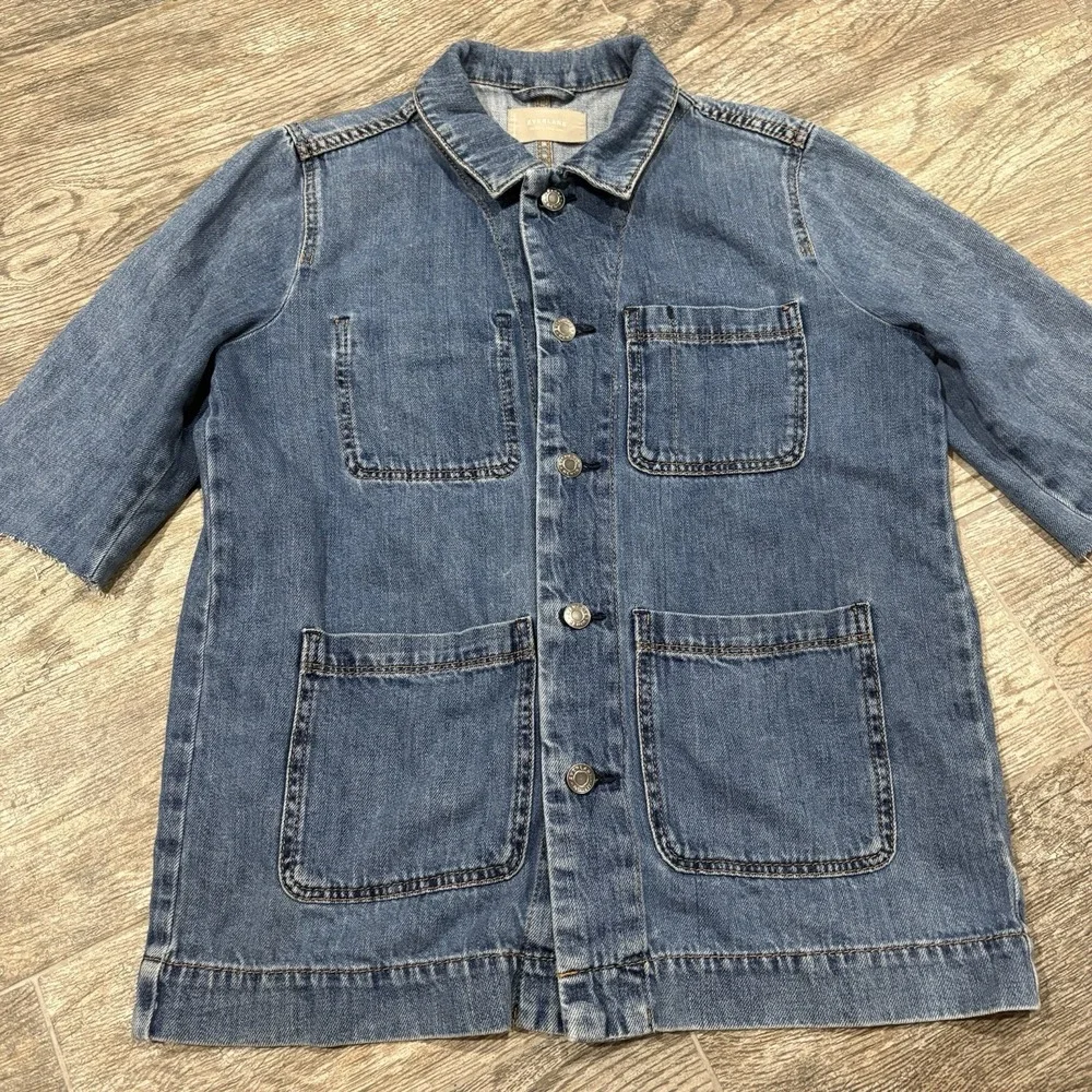 Everlane Denim Chore Jacket Jean Shacket Jacket Sz S Cropped Sleeves